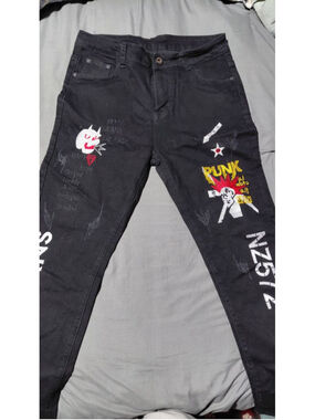 Men's Unbranded Black Graphic Print Jeans Waist 29